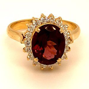 Red Tourmaline 3.57ct Diamonds 18K Cocktail Ring